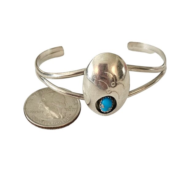 Sterling Silver Turquoise Color Stone Shadow Box Cuff Bracelet L148 - Picture 10 of 13